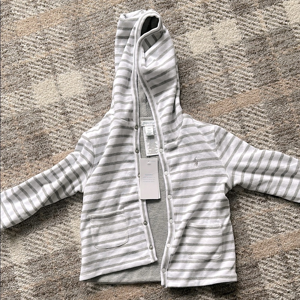 NWT Ralph Lauren Gray and White Striped Sweatshirt